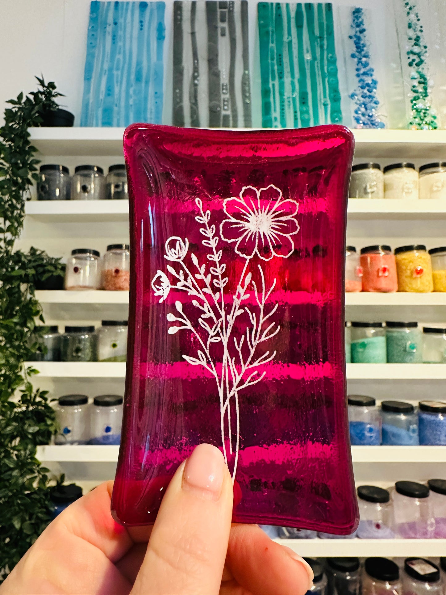 SALE Birth Flower fused glass dish, Daisy, Rose, Violet, Daffodil, Cosmos, Poppy, Chrysanthemum, Bluebell, Holly, Cosmos.