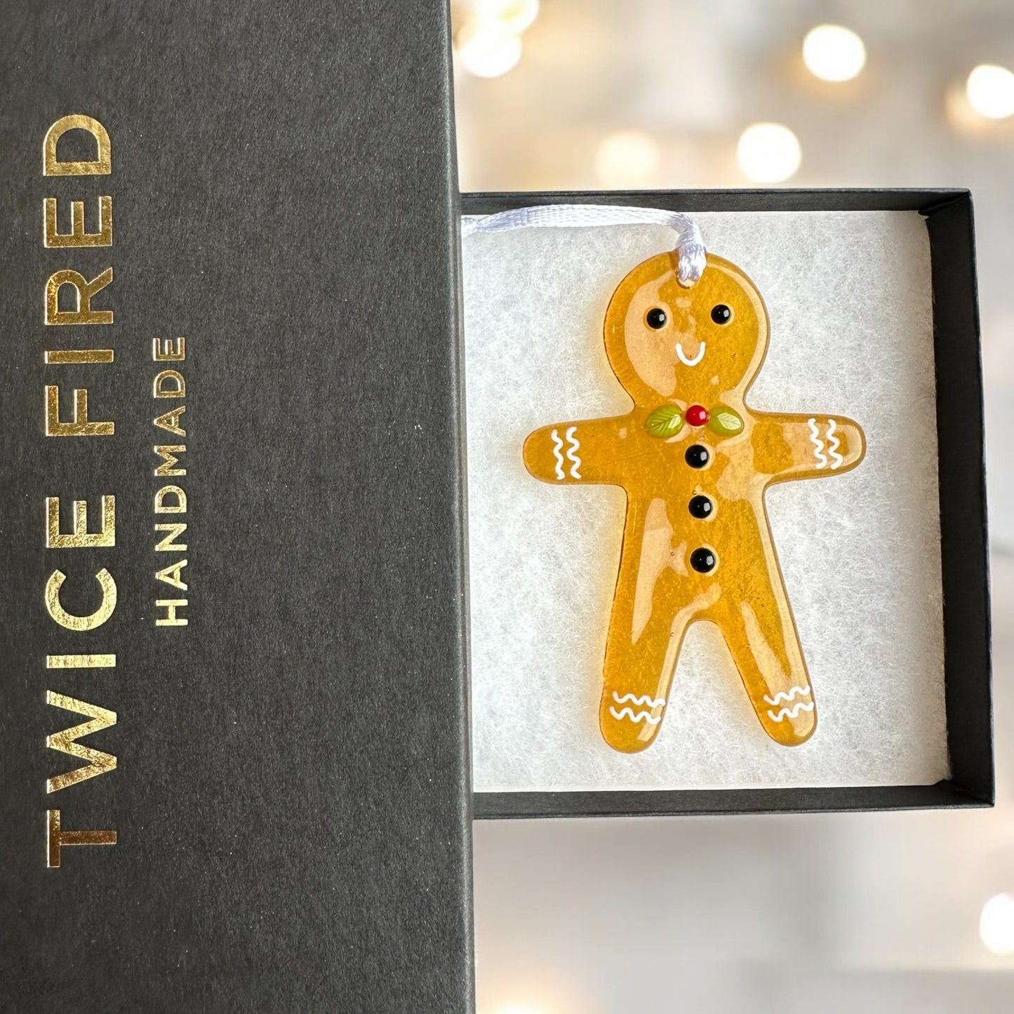 Gingerbread ladies/men Christmas fused glass decoration.
