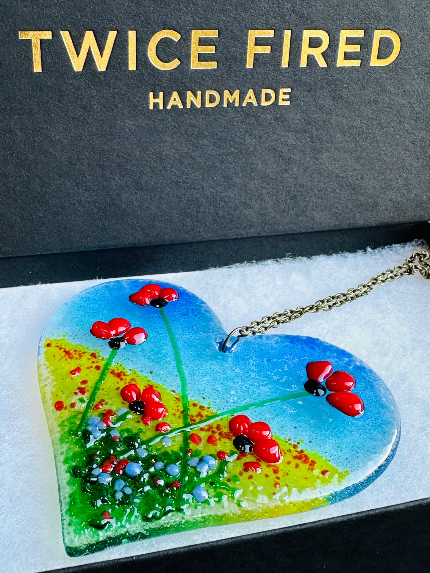 Fused Glass Poppy Heart