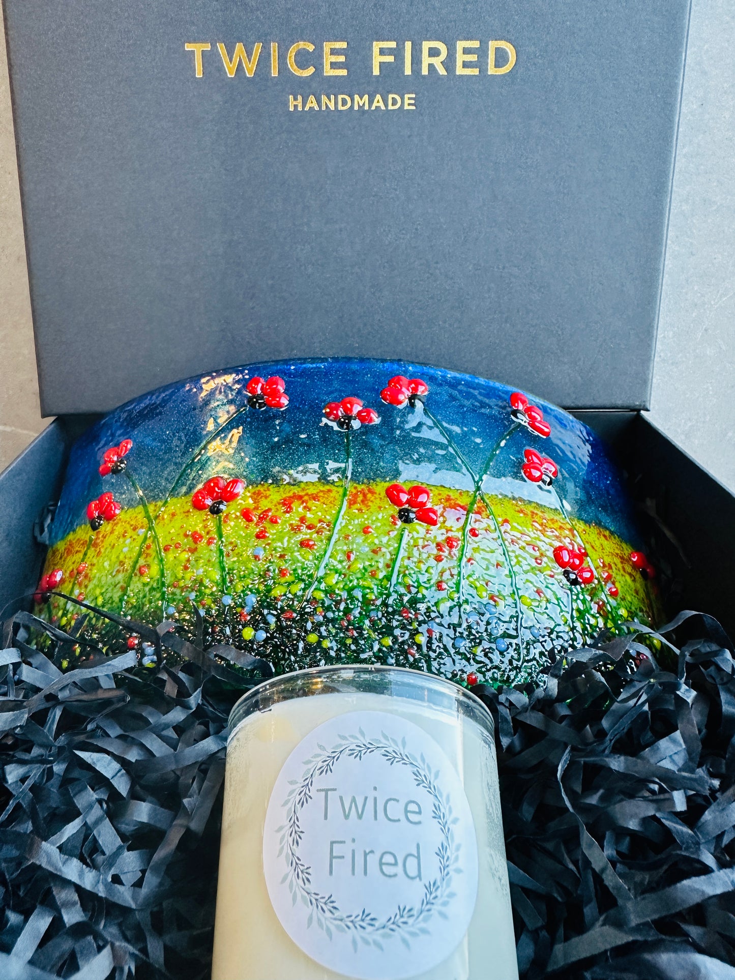 Large Fused Glass Poppy Curve – Handmade Floral Art, Remembrance Gift, Poppy Home Decor, Nature-Inspired Glass Panel, Unique Gift for Her