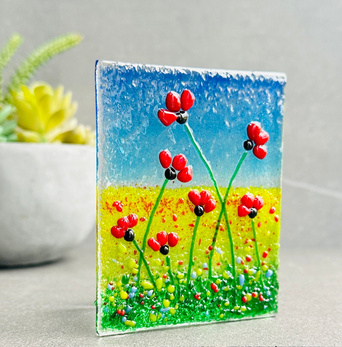 Fused Glass Poppy Tealight Holder