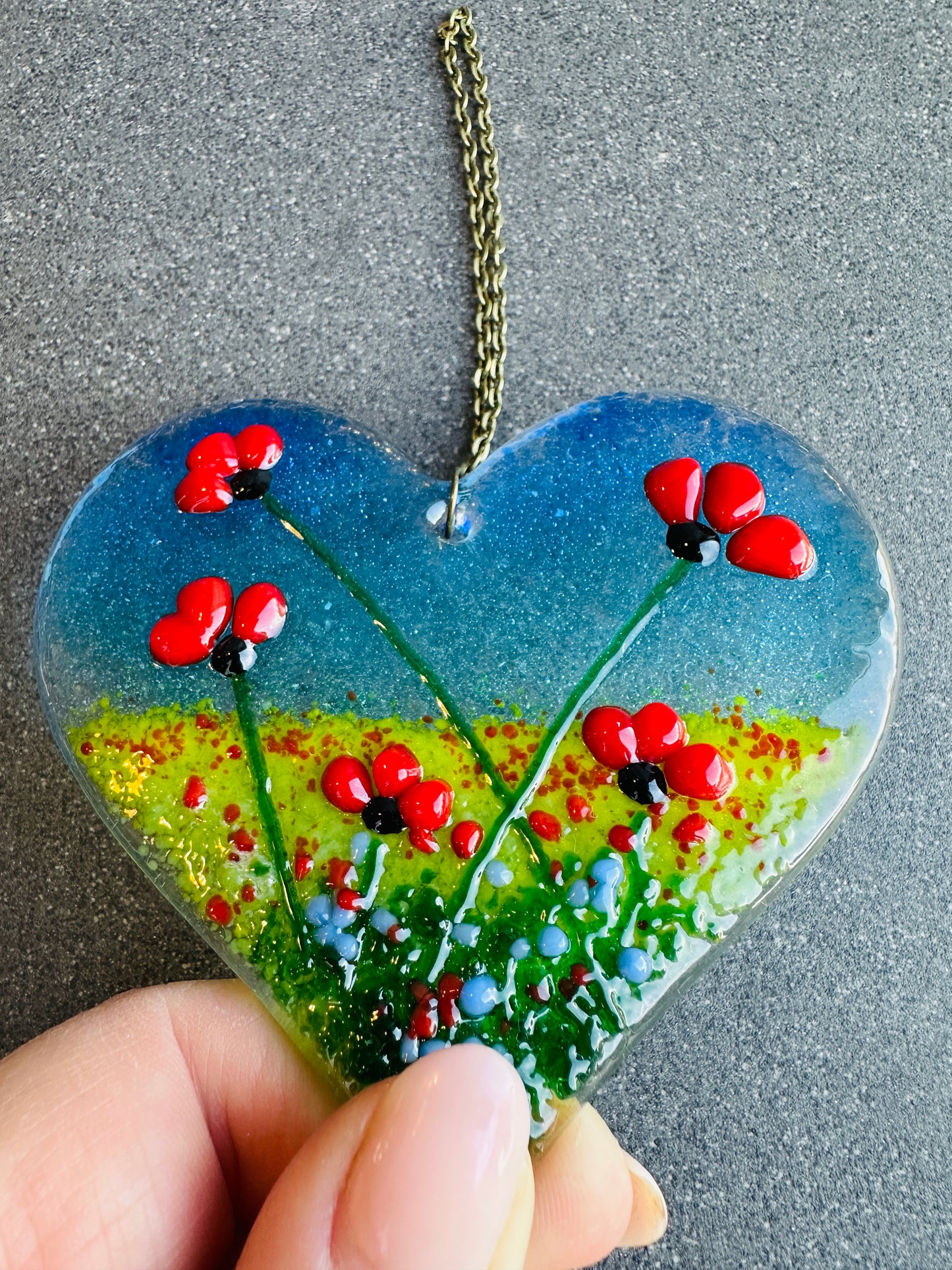Fused Glass Poppy Heart