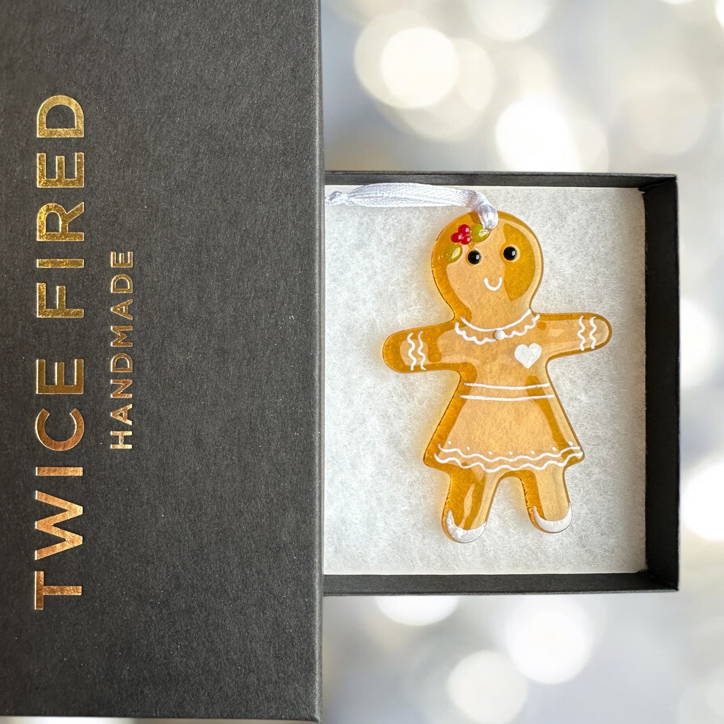 Gingerbread ladies/men Christmas fused glass decoration.
