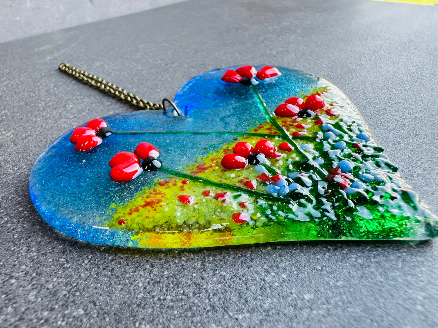Fused Glass Poppy Heart