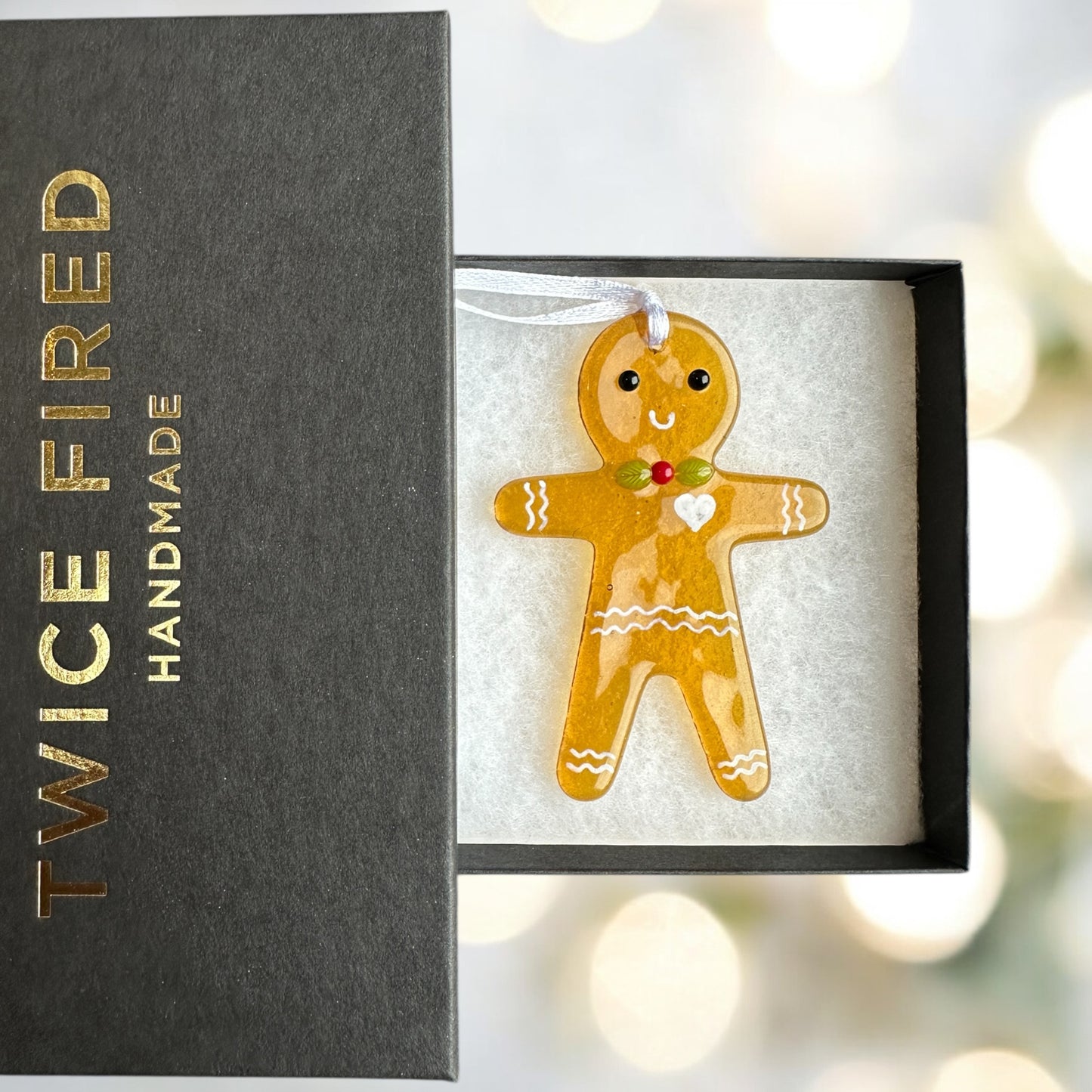Gingerbread ladies/men Christmas fused glass decoration.