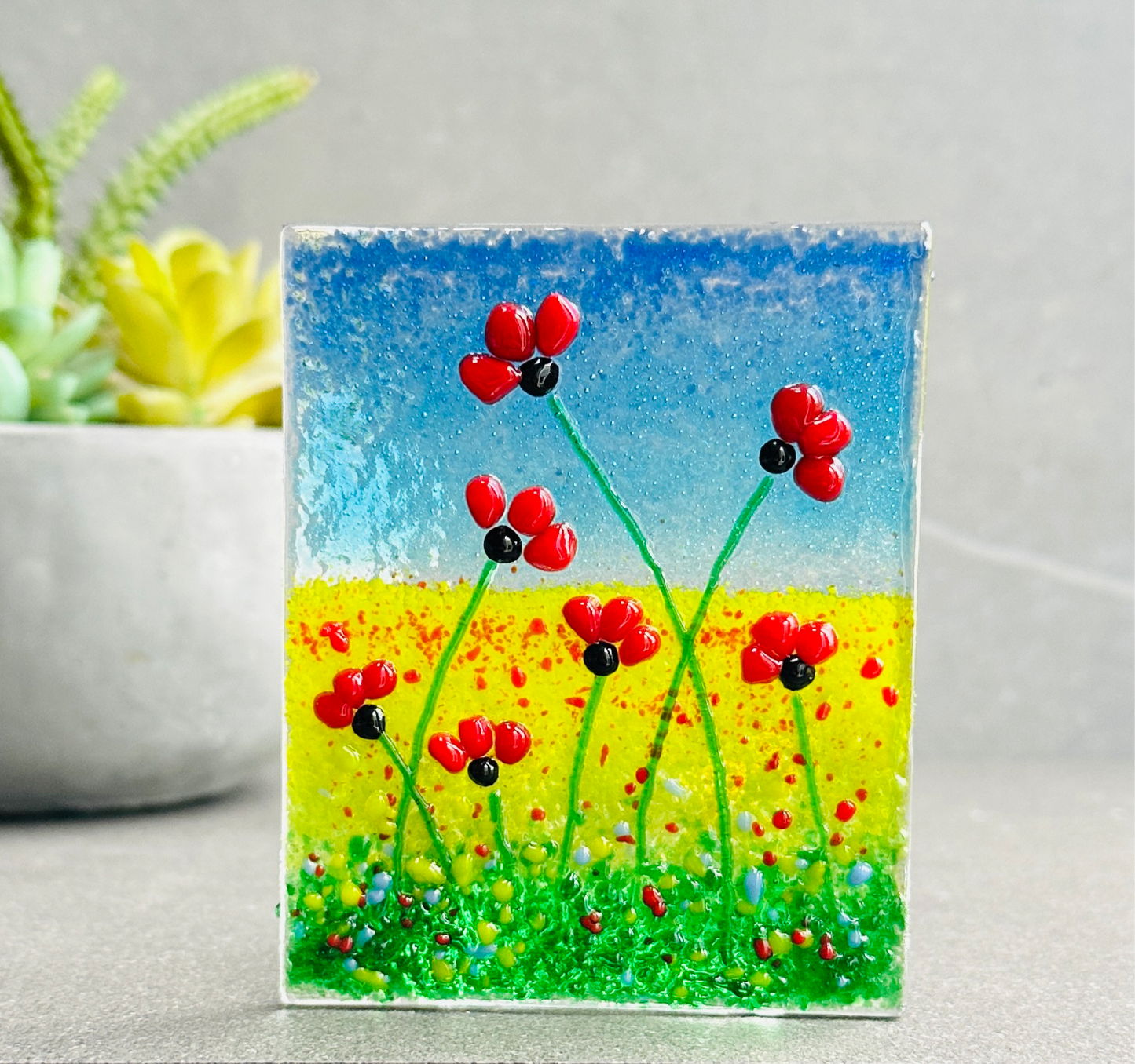 Fused Glass Poppy Tealight Holder