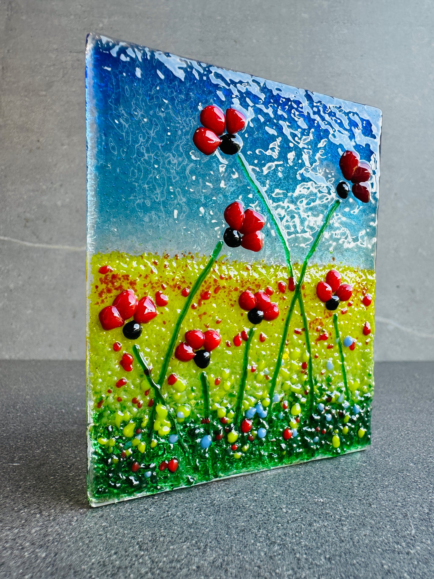 Fused Glass Poppy Tealight Holder