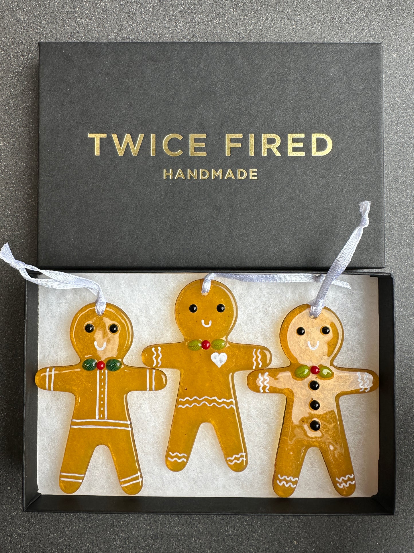 Gingerbread ladies/men Christmas fused glass decoration.
