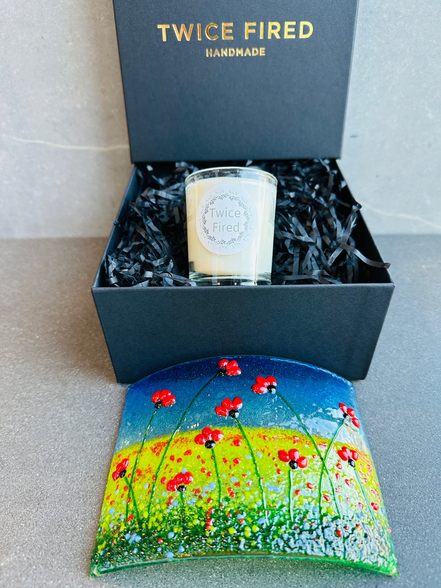 Fused Glass Poppy Tealight Holder