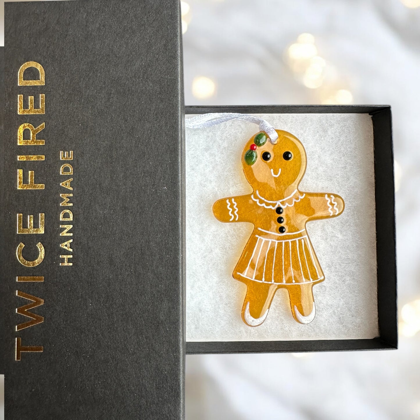 Gingerbread ladies/men Christmas fused glass decoration.