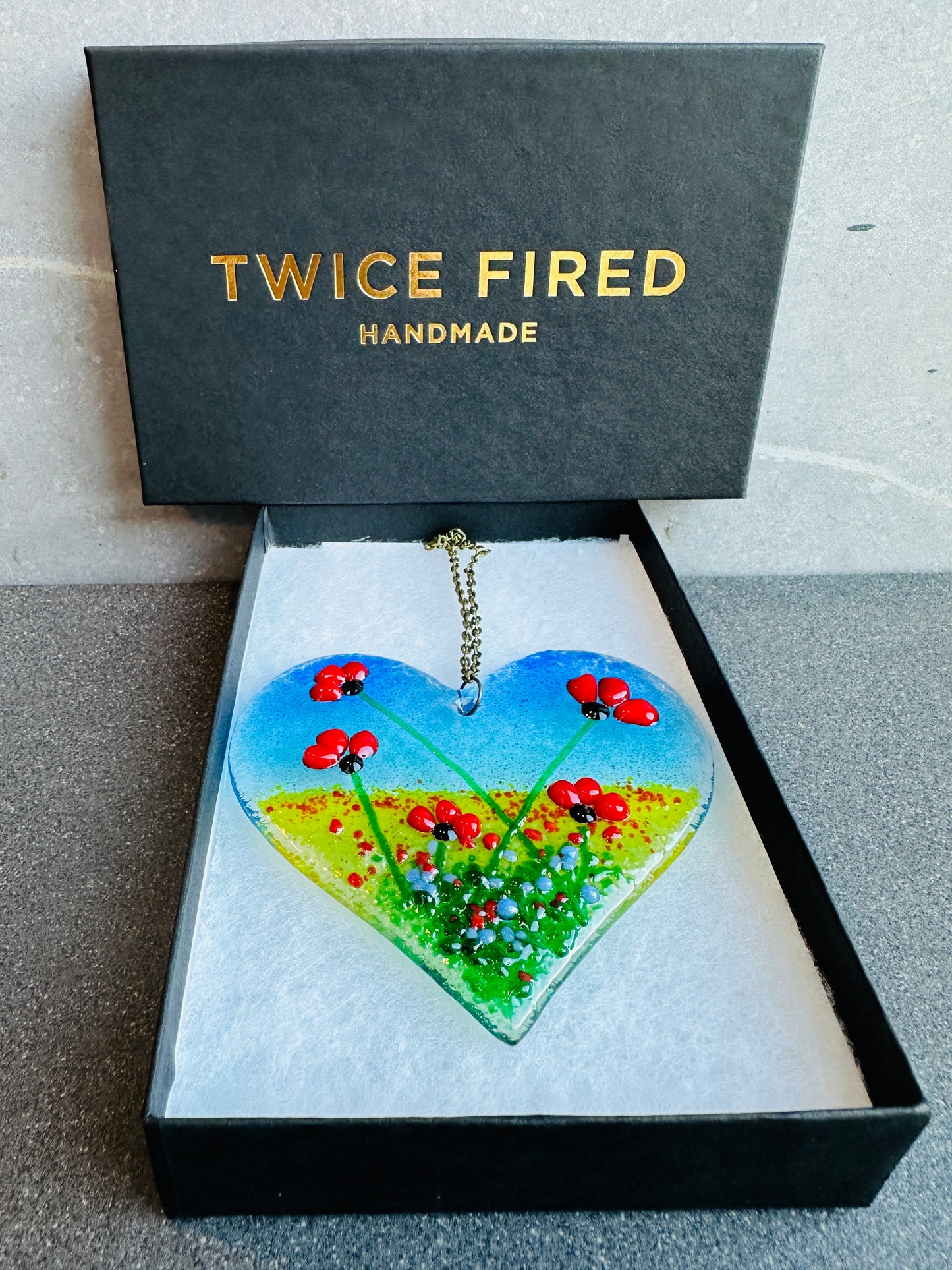 Fused Glass Poppy Heart