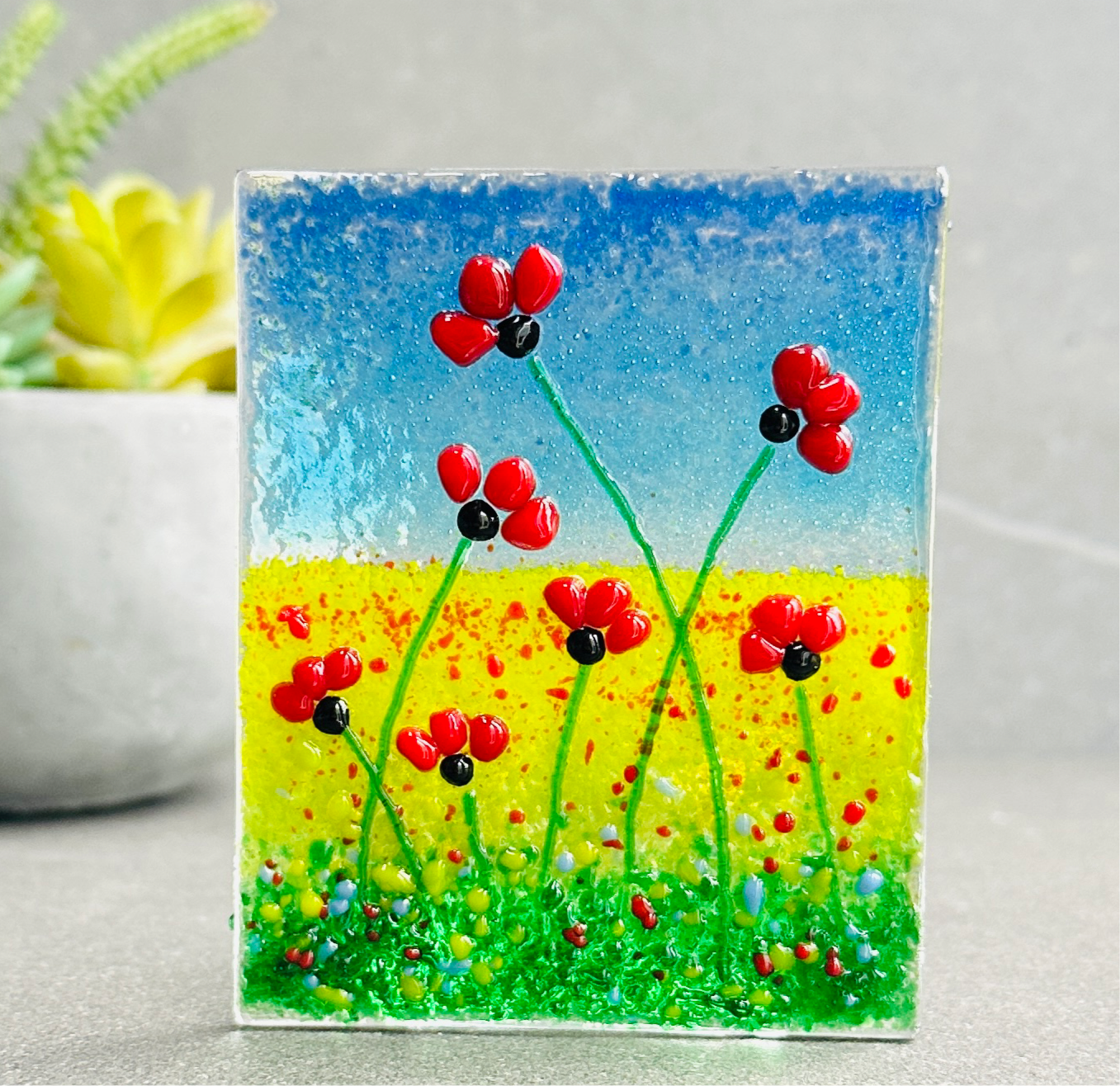 Fused Glass Poppy Tealight Holder