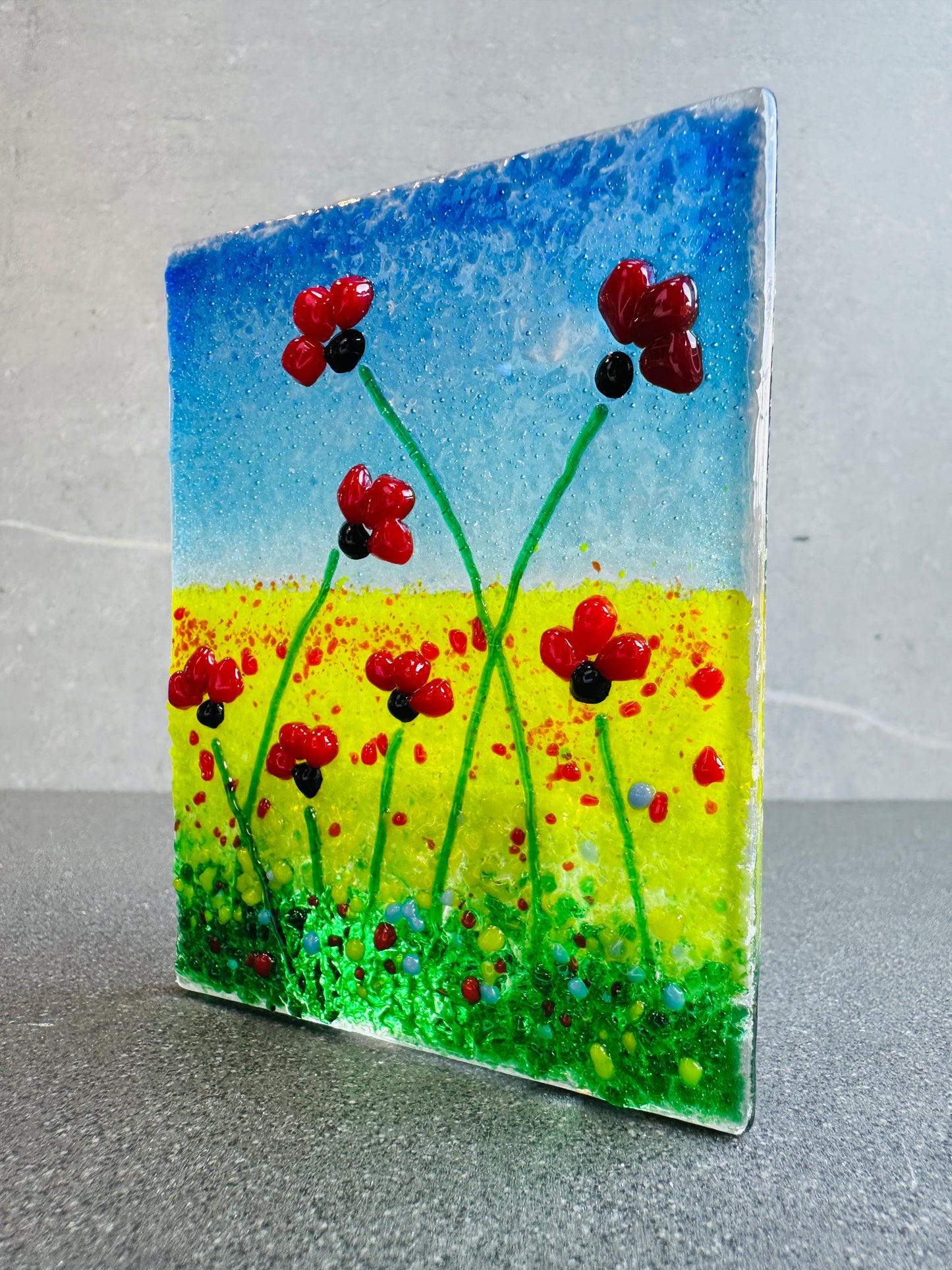 Fused Glass Poppy Tealight Holder