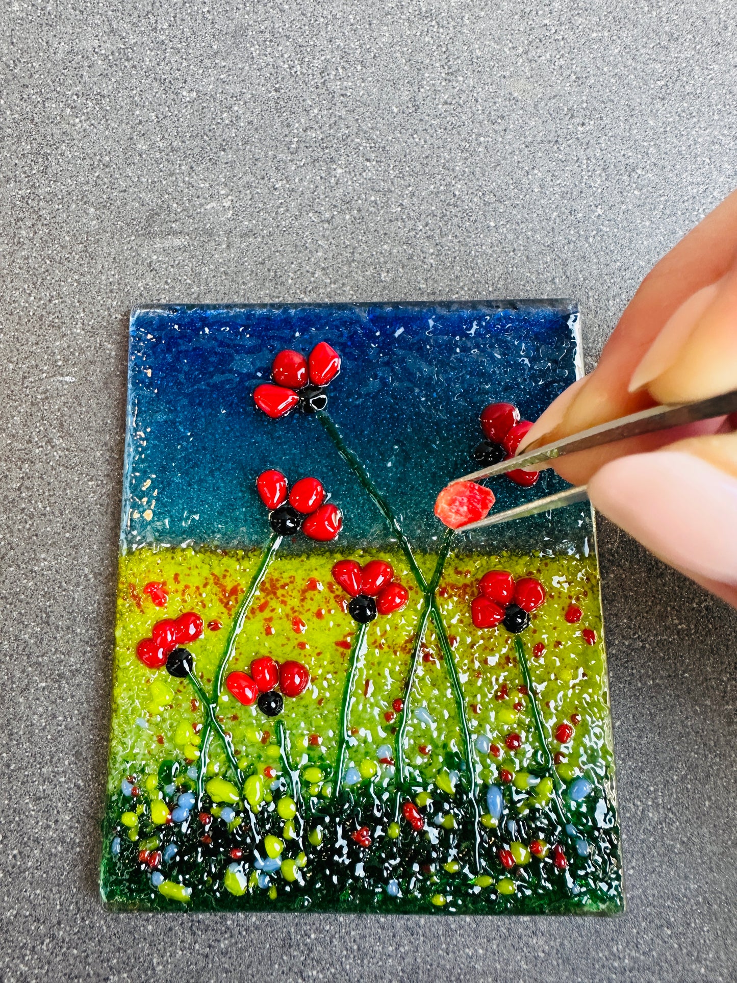 Fused Glass Poppy Tealight Holder