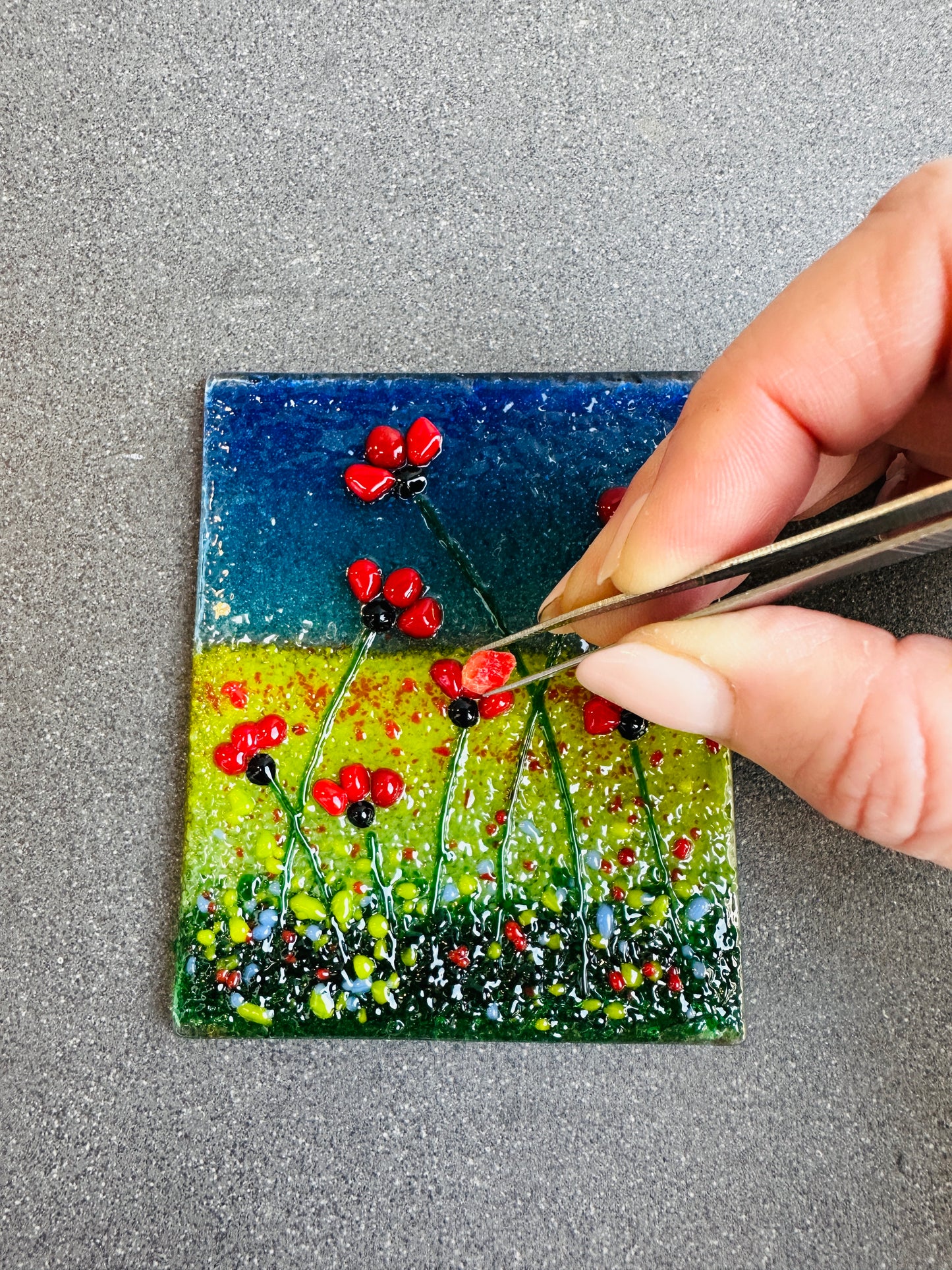 Fused Glass Poppy Heart