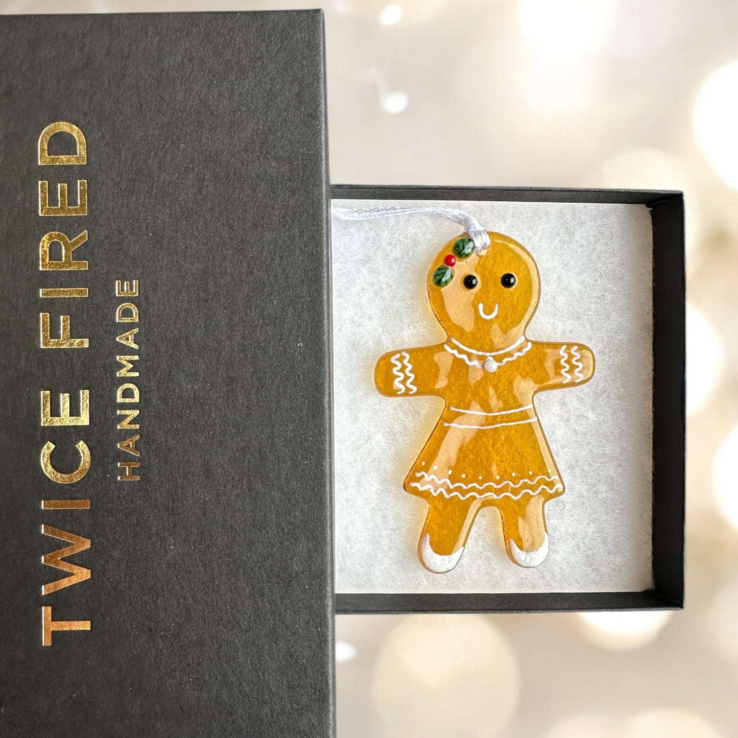 Gingerbread ladies/men Christmas fused glass decoration.