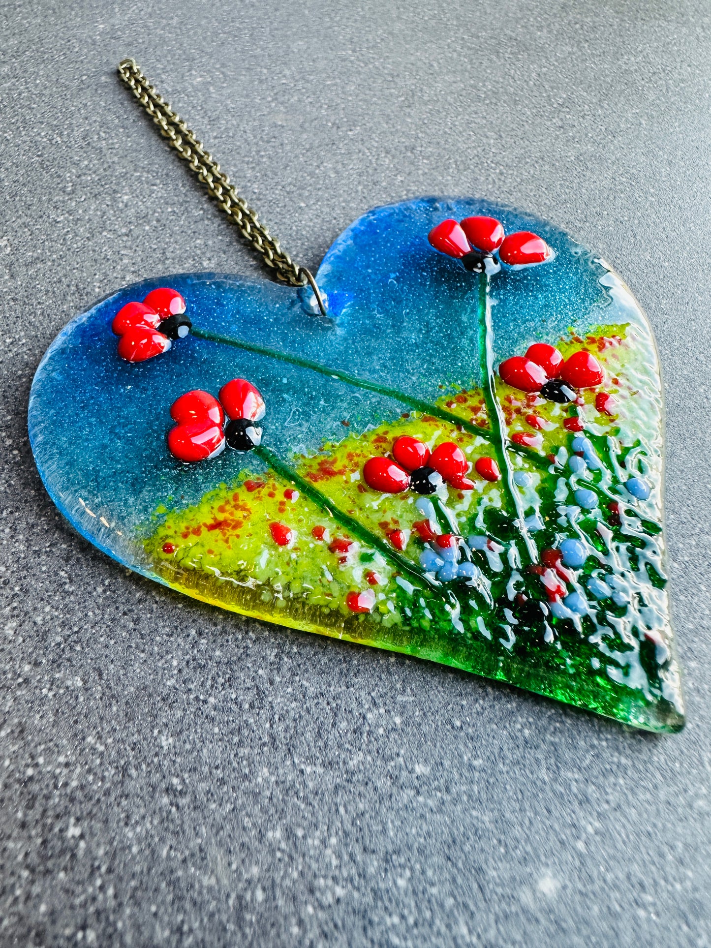 Fused Glass Poppy Heart
