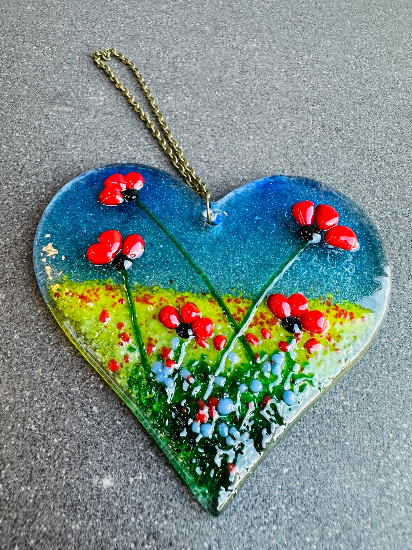 Fused Glass Poppy Heart