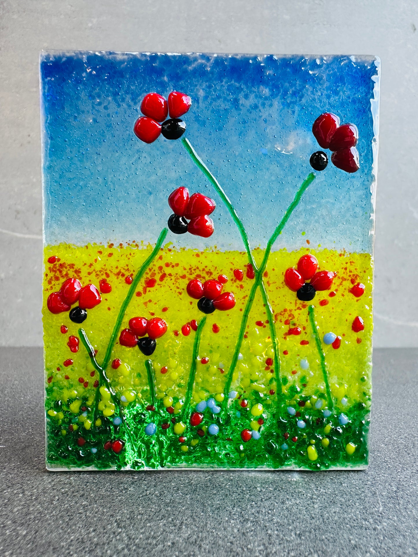 Fused Glass Poppy Tealight Holder