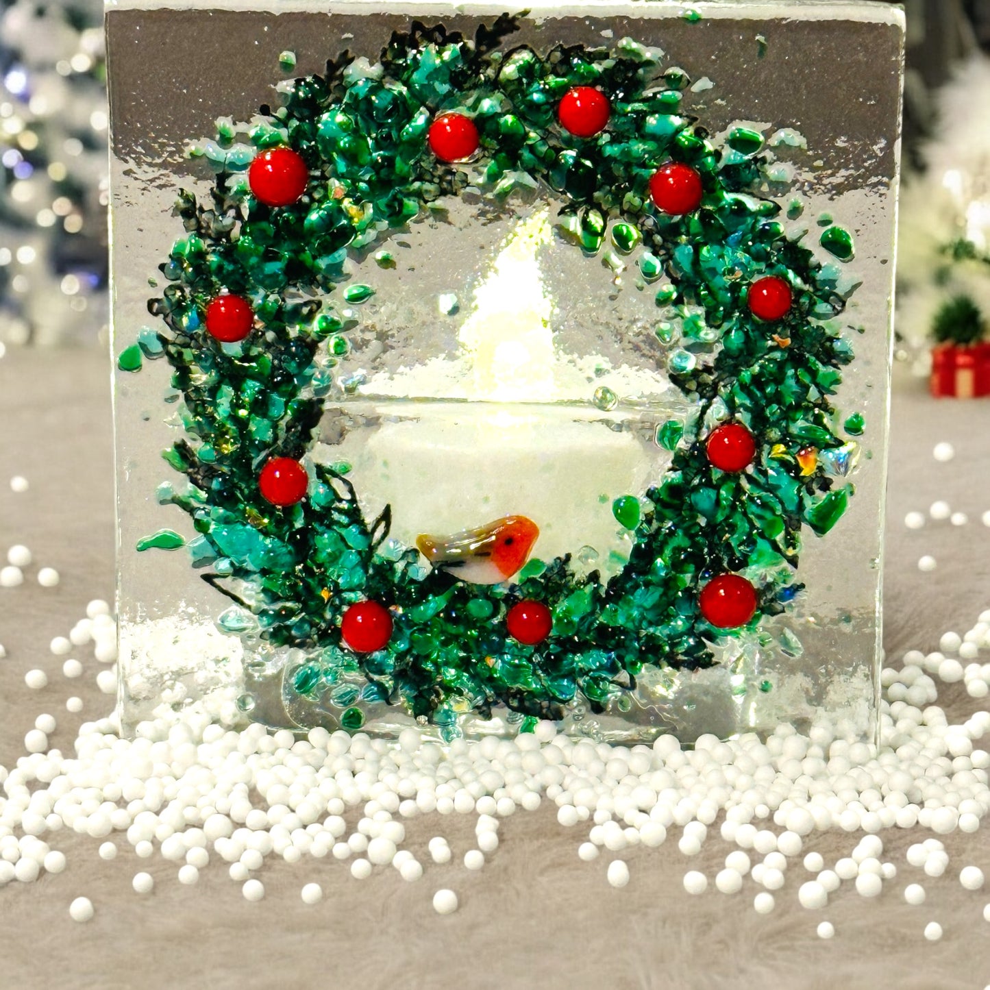 Christmas Wreath with Robin tea light holder