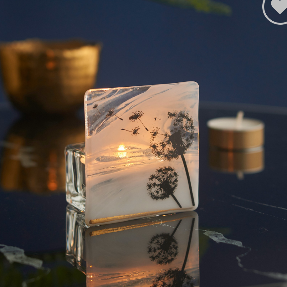SALE White and Gold Dandelion Tea light