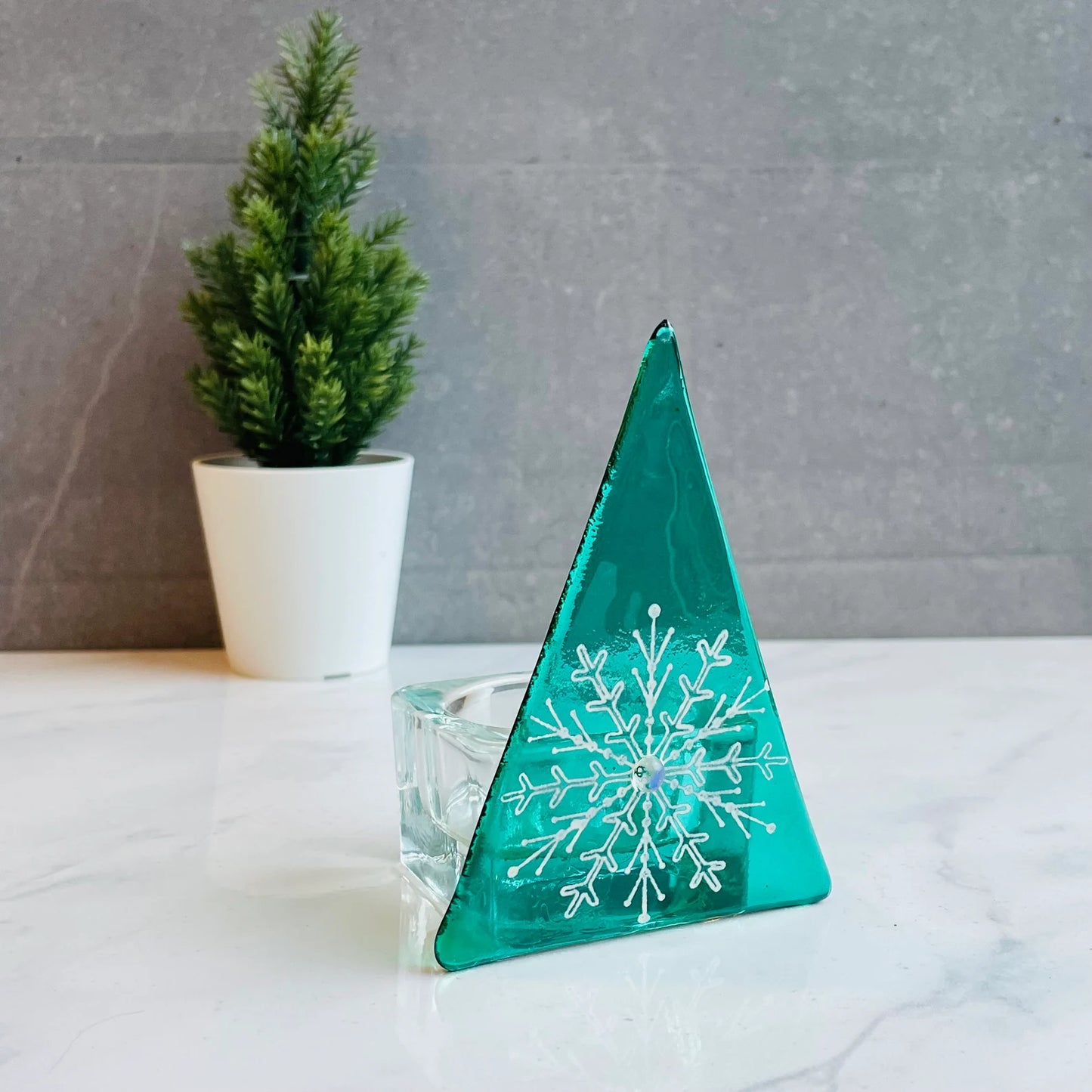 Christmas Tree Tea Light- Snowflake Large Motif Green
