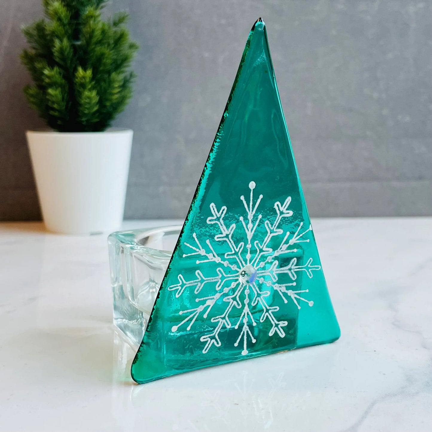 Christmas Tree Tea Light- Snowflake Large Motif Green