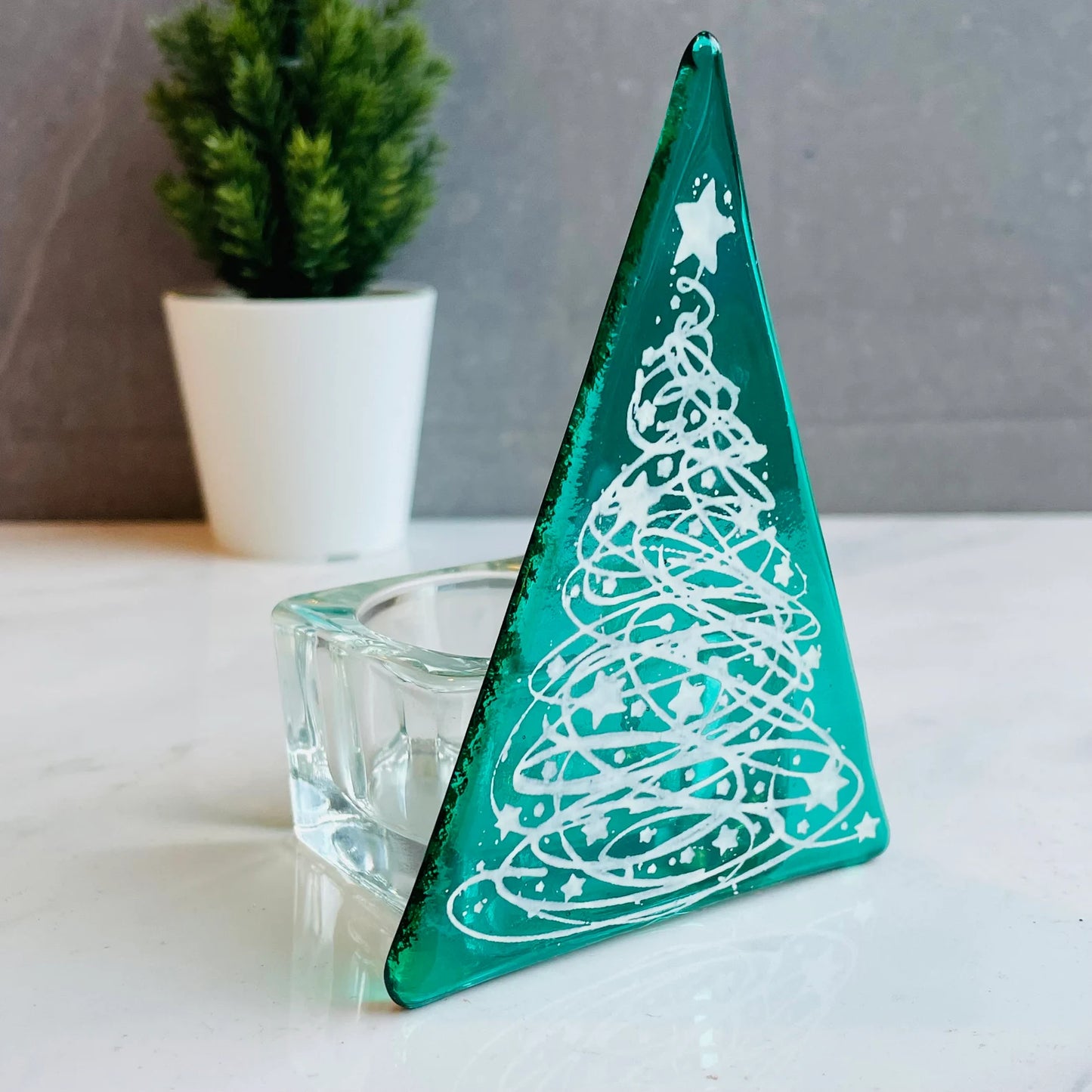 Christmas Tree Tea Light - Tinsel Green