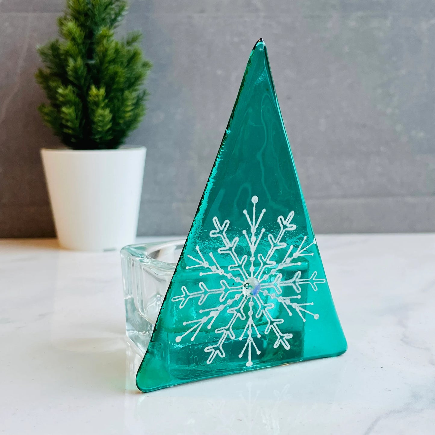 Christmas Tree Tea Light- Snowflake Large Motif Green