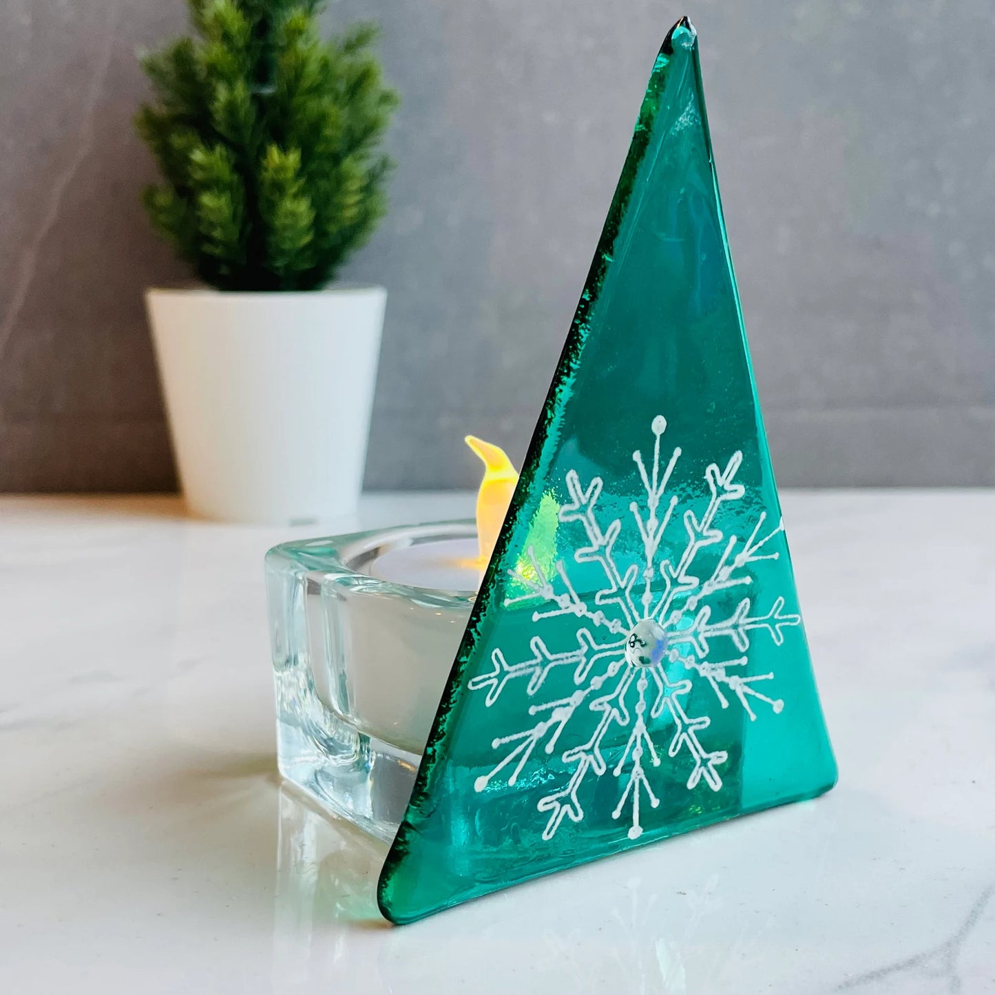 Christmas Tree Tea Light- Snowflake Large Motif Green