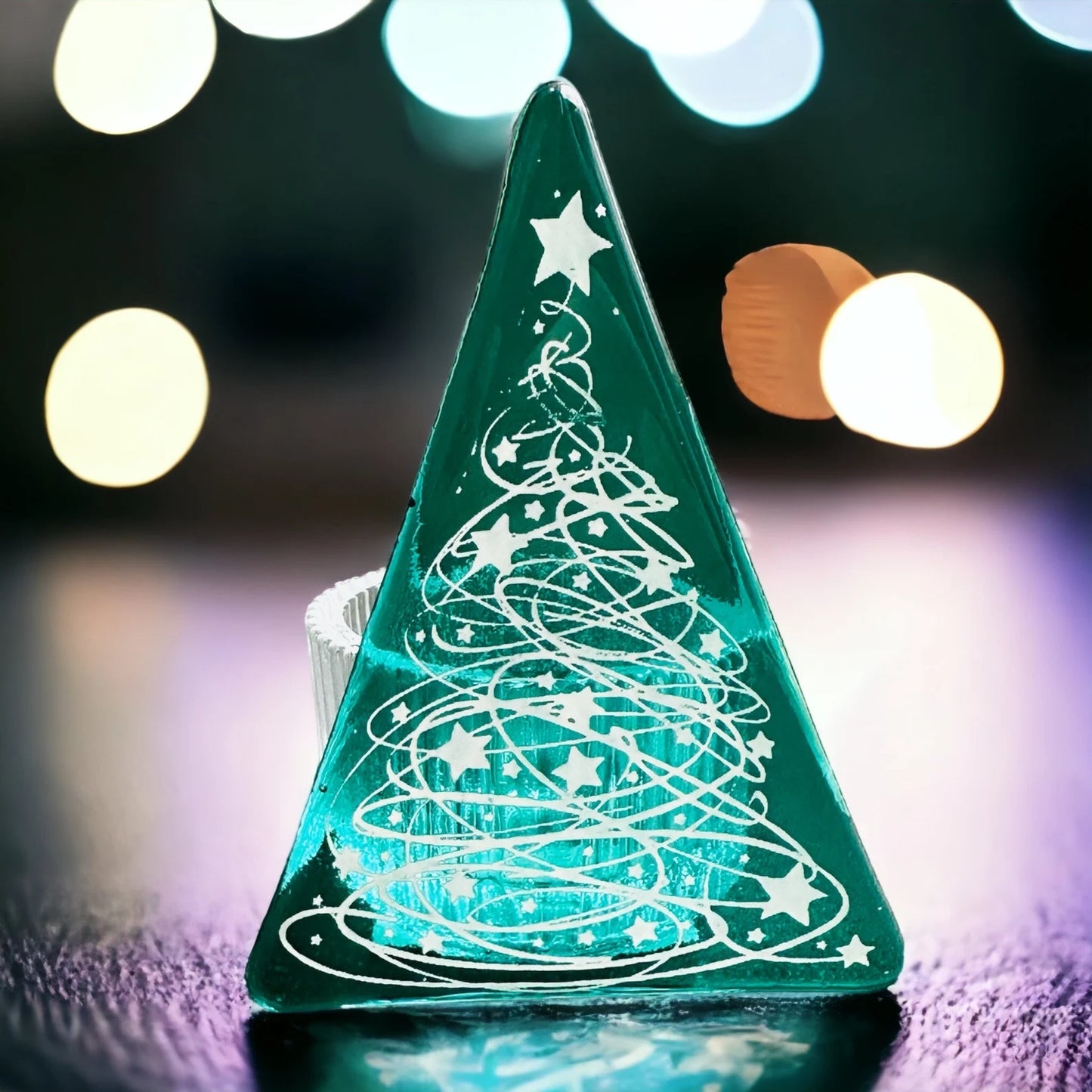 Christmas Tree Tea Light - Tinsel Green