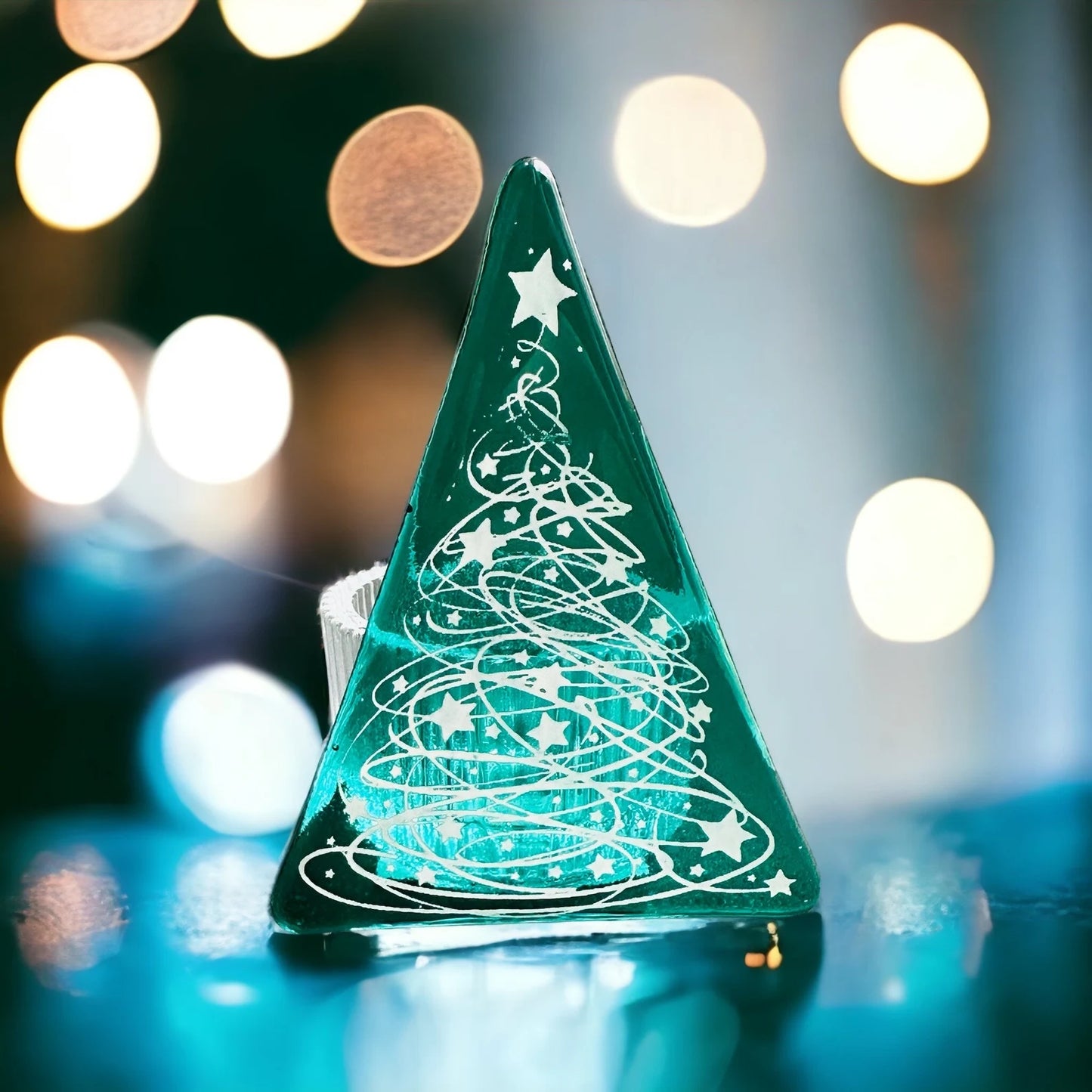 Christmas Tree Tea Light - Tinsel Green