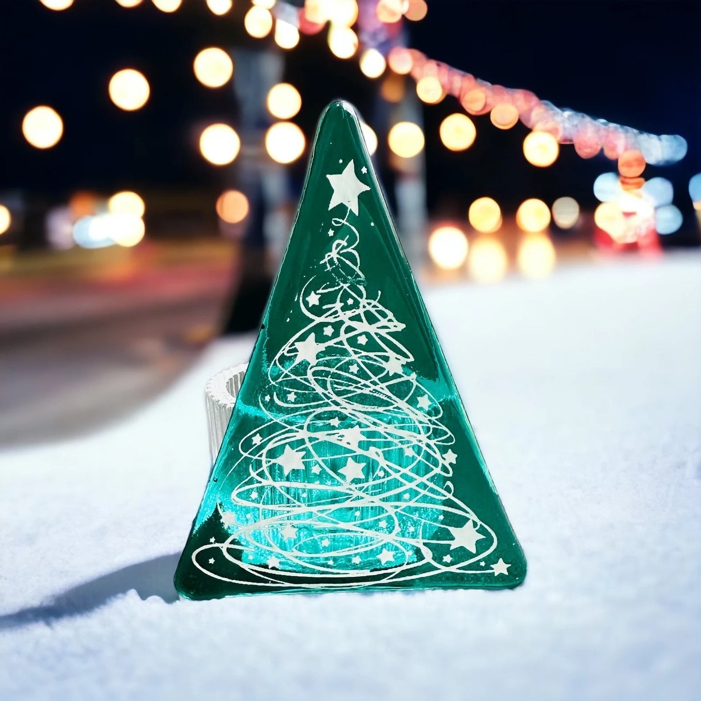 Christmas Tree Tea Light - Tinsel Green
