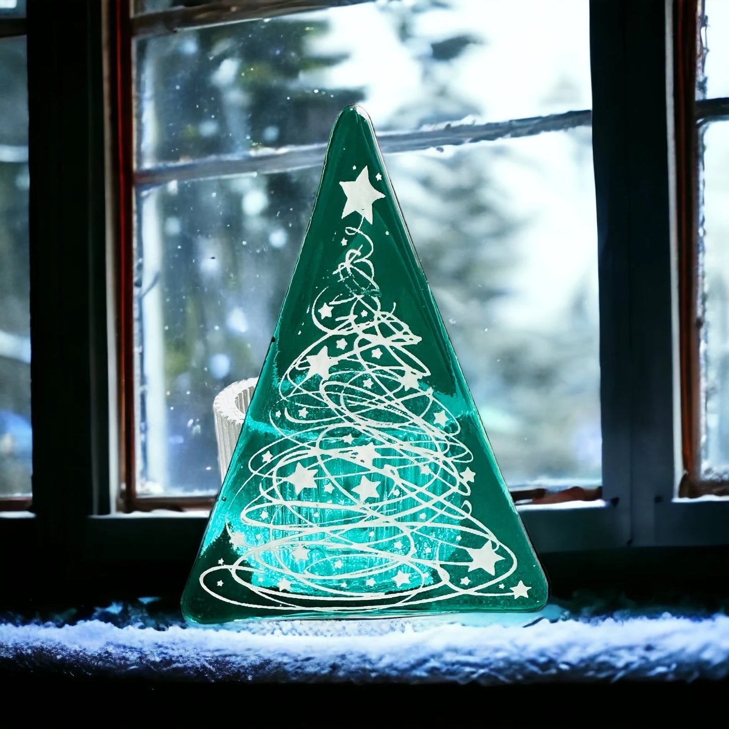 Christmas Tree Tea Light - Tinsel Green