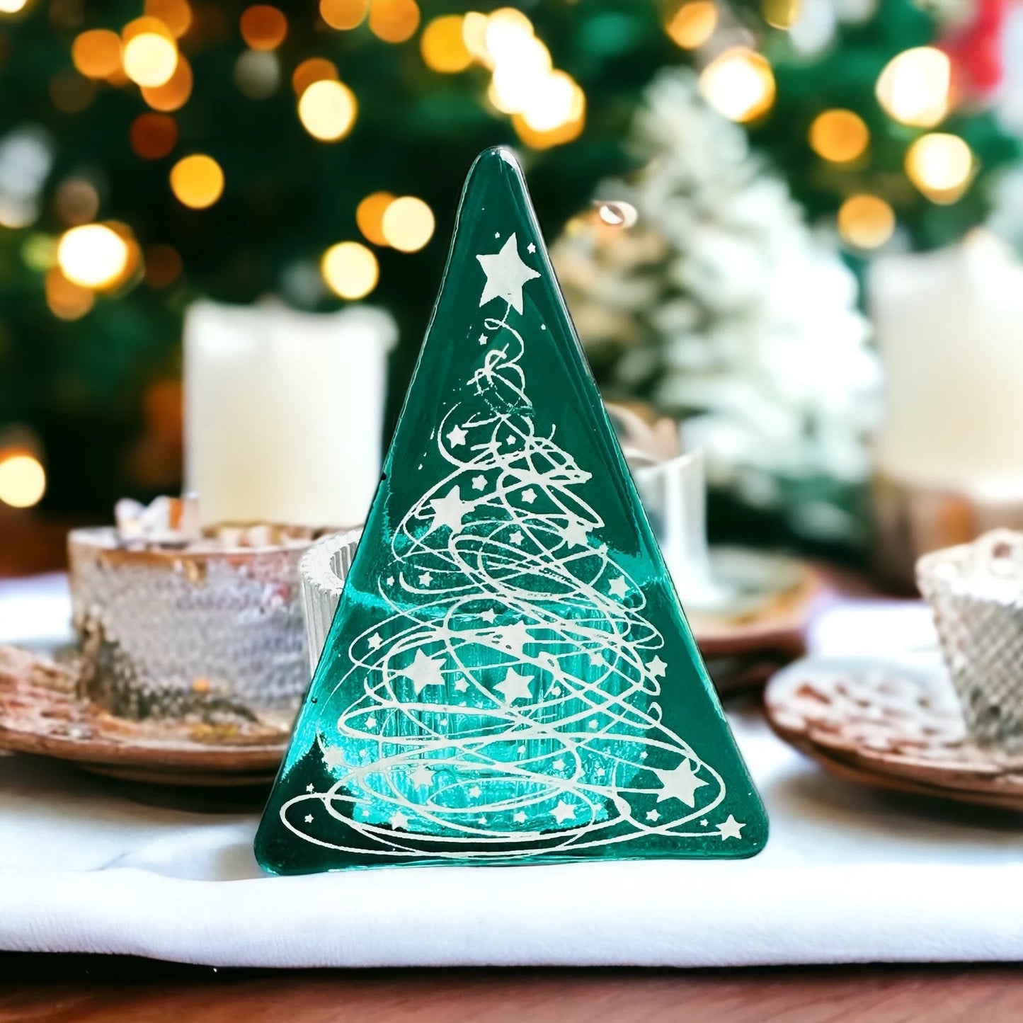 Christmas Tree Tea Light - Tinsel Green