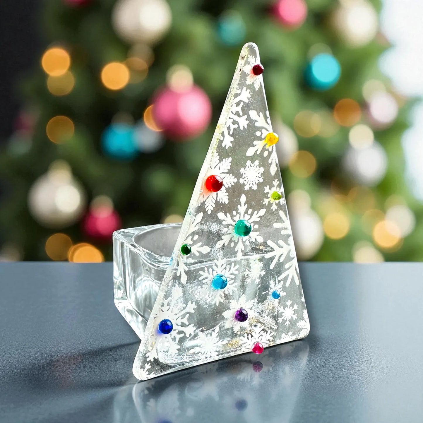 Christmas Tree Tea Light Holder: Snowflake Multicolour