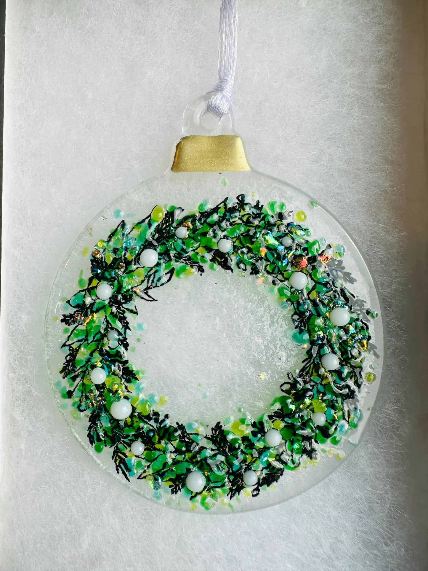 SALE Glass Wreath Christmas Decoration with White Berries