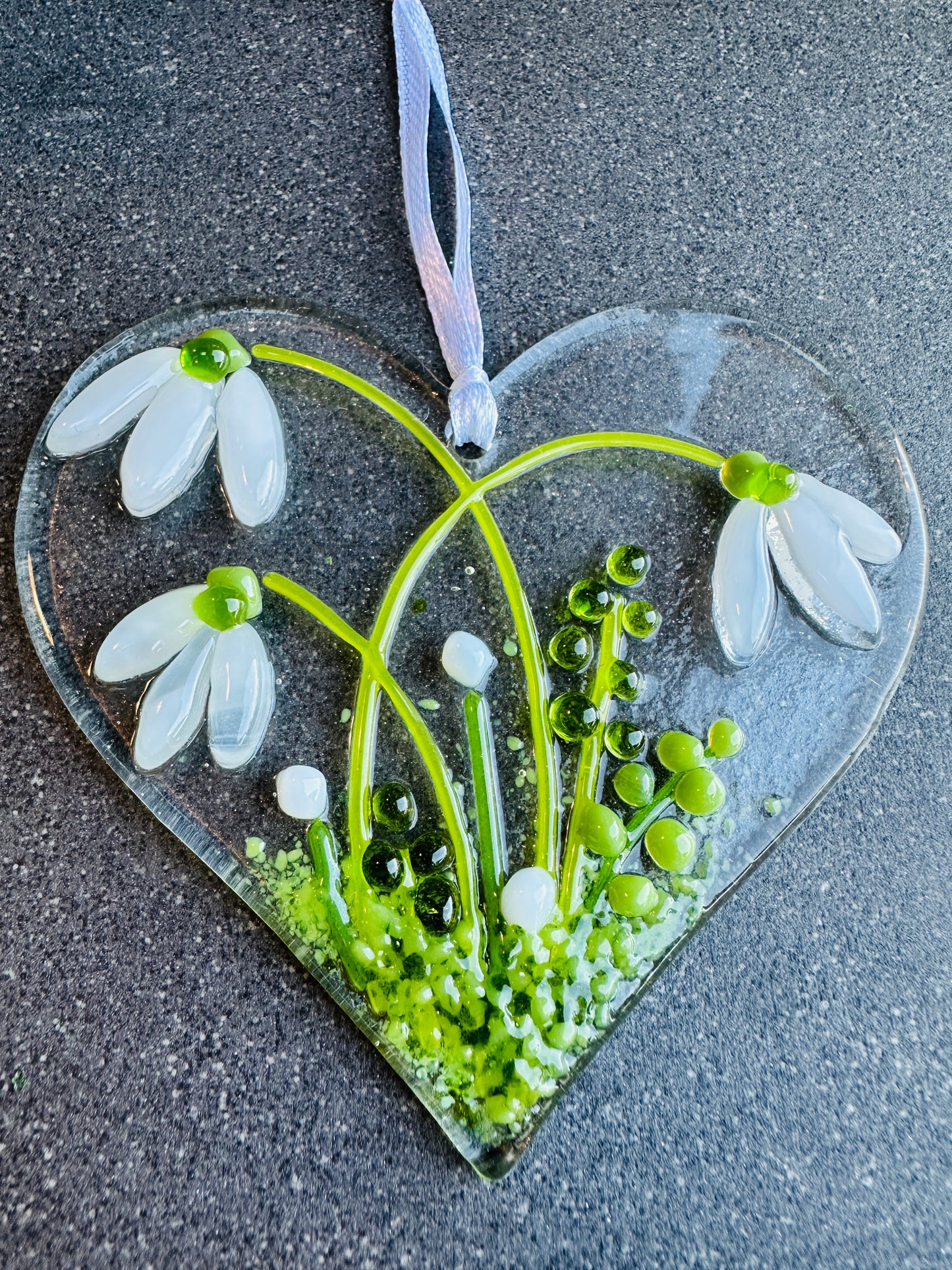 Fused Glass Snowdrop Heart kit. DIY Glass craft - Mothersday