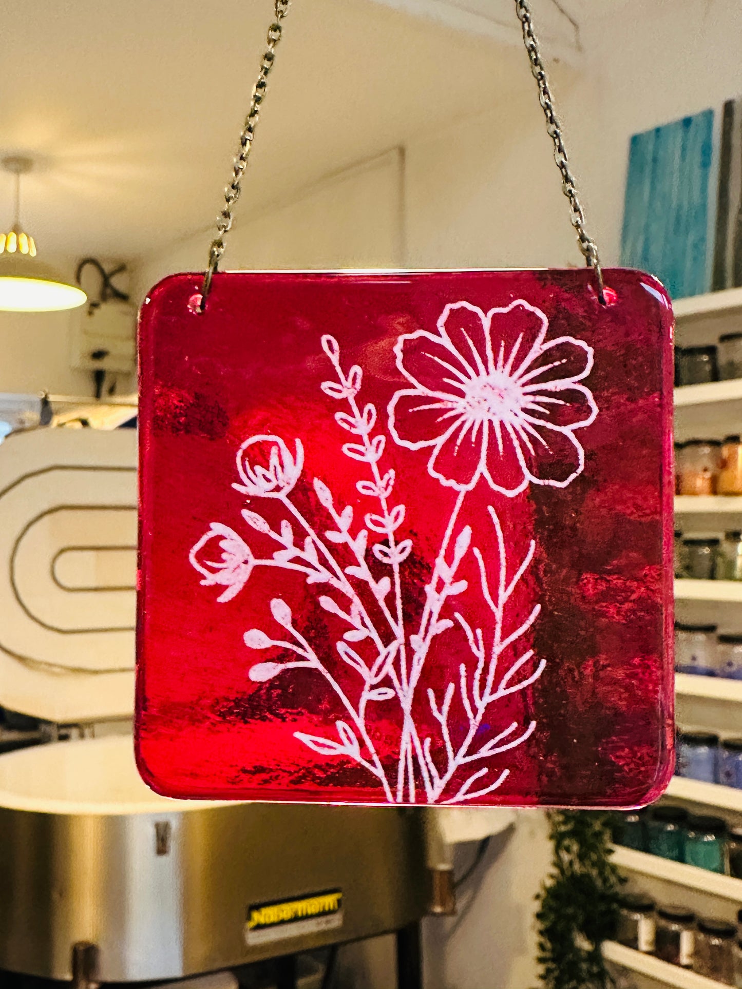 SALE Birth Flower fused glass Suncatcher, Daisy, Rose, Violet, Daffodil, Cosmos, Poppy, Chrysanthemum, Bluebell, Holly.