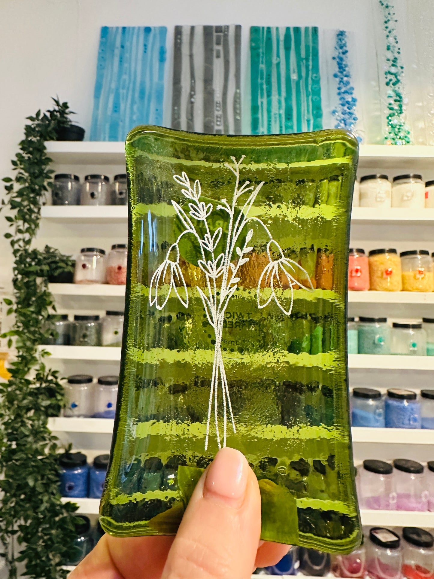 SALE Birth Flower fused glass dish, Daisy, Rose, Violet, Daffodil, Cosmos, Poppy, Chrysanthemum, Bluebell, Holly, Cosmos.