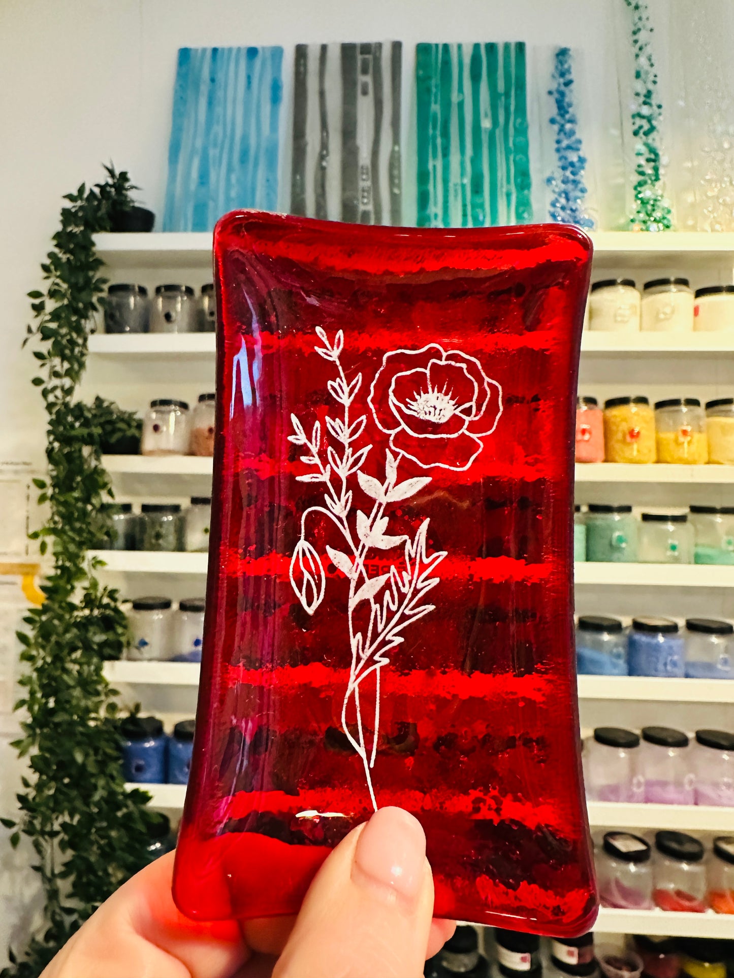 SALE Birth Flower fused glass dish, Daisy, Rose, Violet, Daffodil, Cosmos, Poppy, Chrysanthemum, Bluebell, Holly, Cosmos.