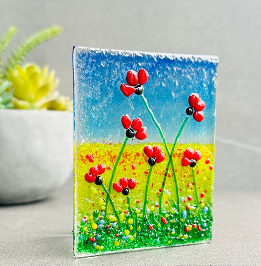 Fused Glass Poppy Tealight Holder