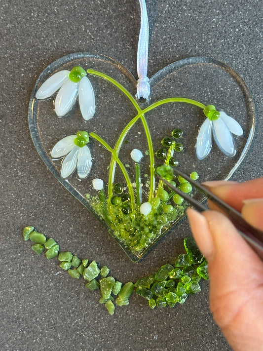 Fused Glass Snowdrop Heart kit. DIY Glass craft - Mothersday