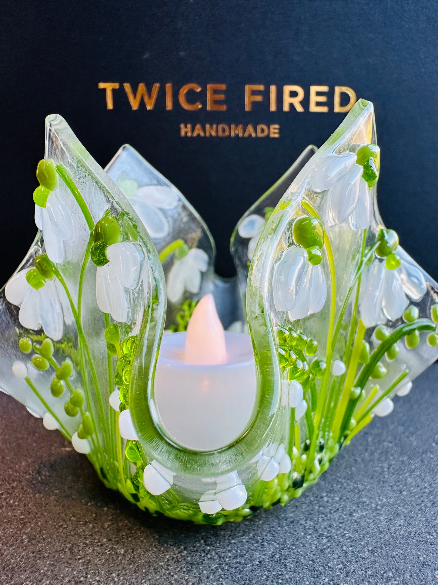 Fused Glass Snowdrop Candle/Tealight Holder craft kit.