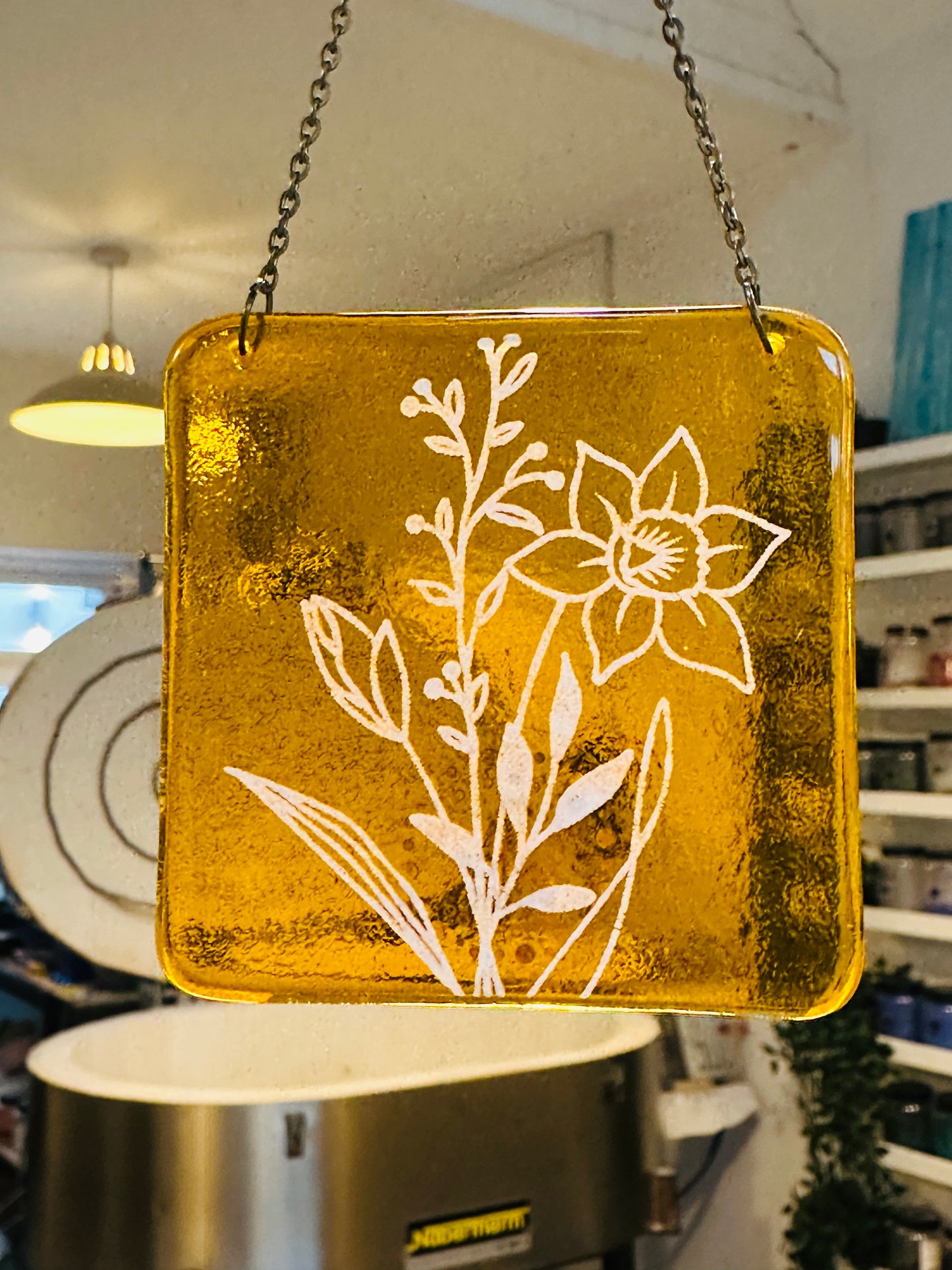 SALE Birth Flower fused glass Suncatcher, Daisy, Rose, Violet, Daffodil, Cosmos, Poppy, Chrysanthemum, Bluebell, Holly.