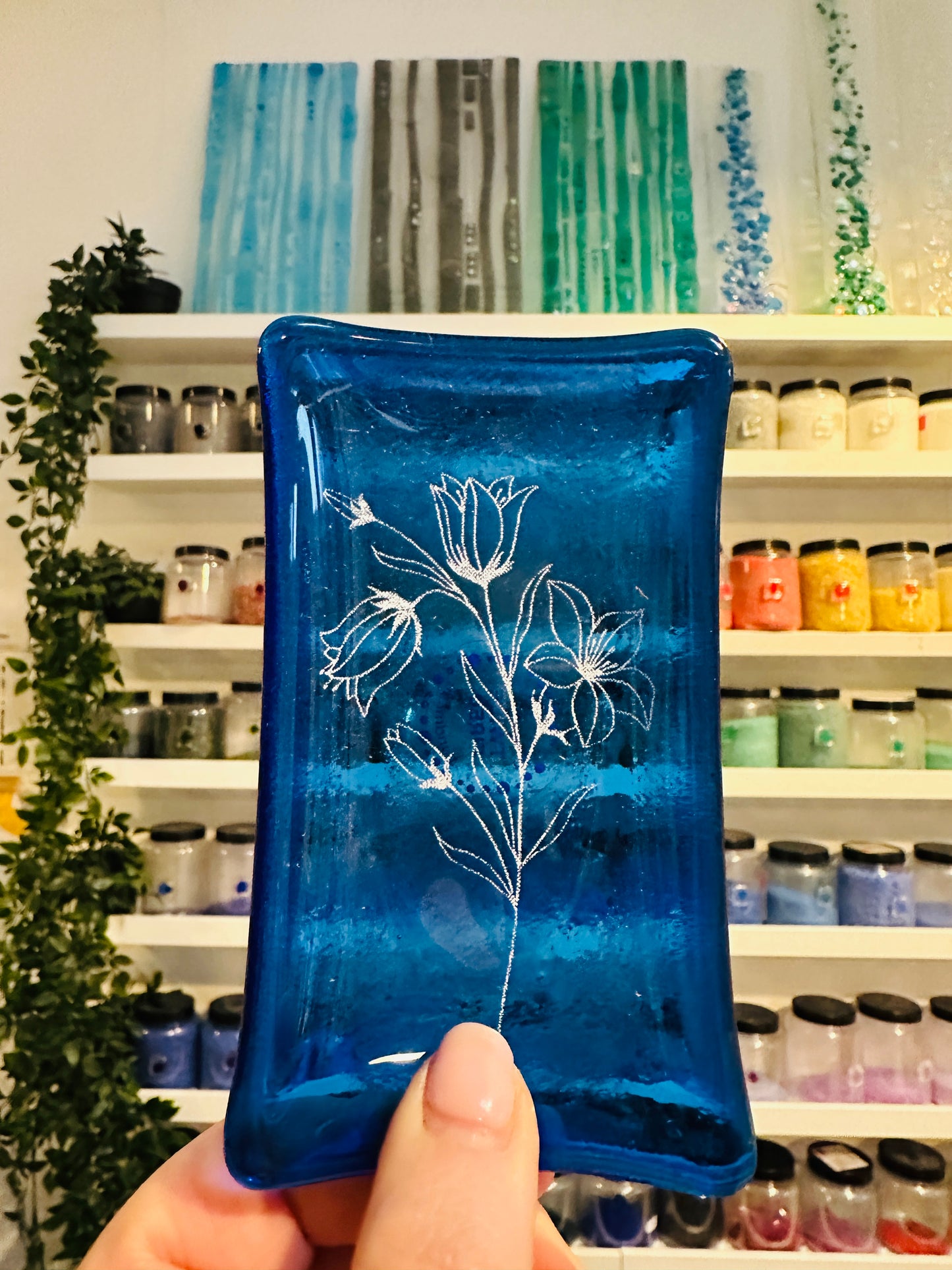 SALE Birth Flower fused glass dish, Daisy, Rose, Violet, Daffodil, Cosmos, Poppy, Chrysanthemum, Bluebell, Holly, Cosmos.