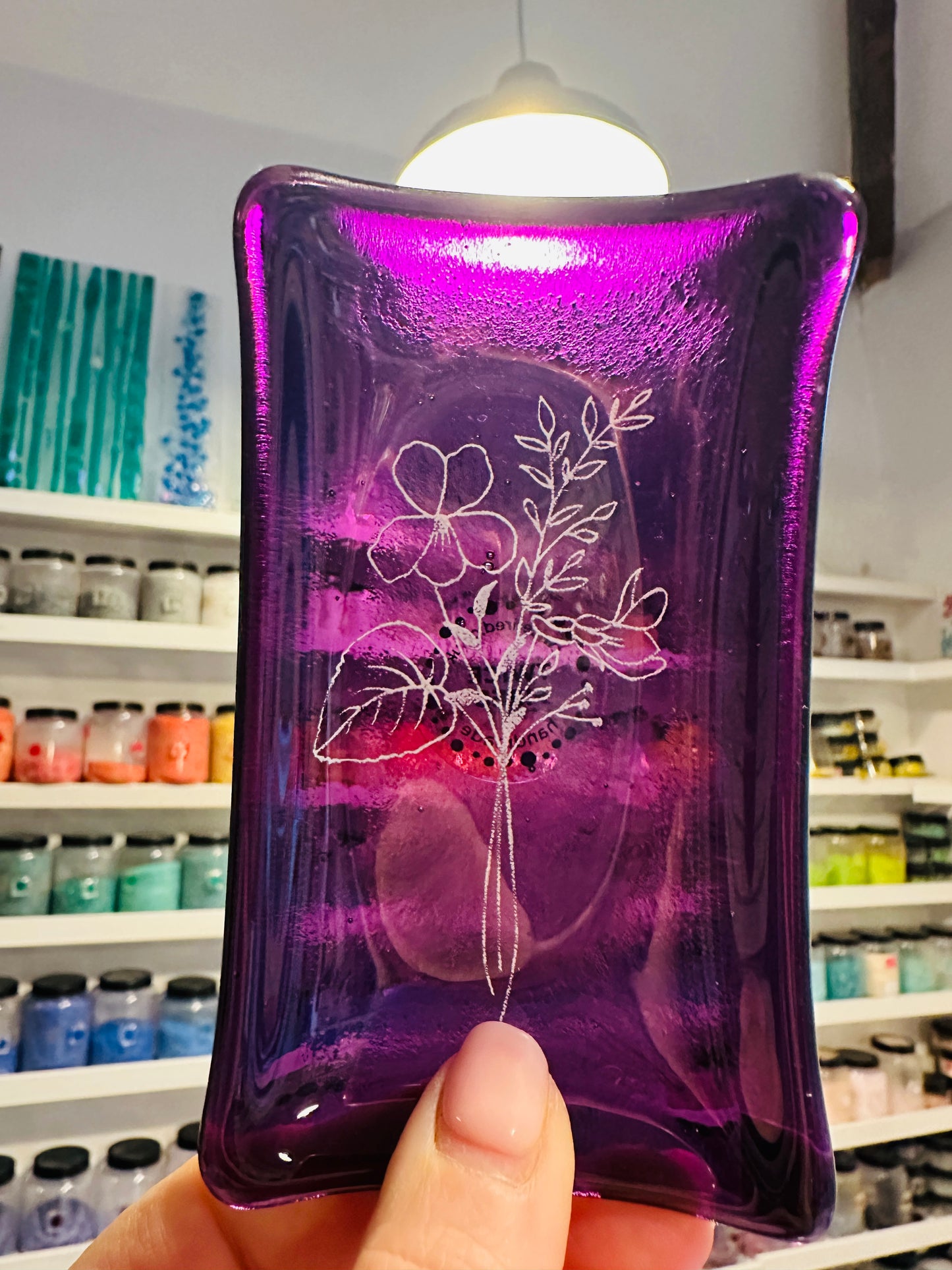 SALE Birth Flower fused glass dish, Daisy, Rose, Violet, Daffodil, Cosmos, Poppy, Chrysanthemum, Bluebell, Holly, Cosmos.