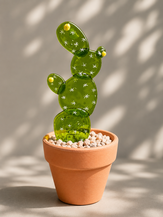 Paddle Glass Cactus with Flower | Handmade Fused Glass Gift