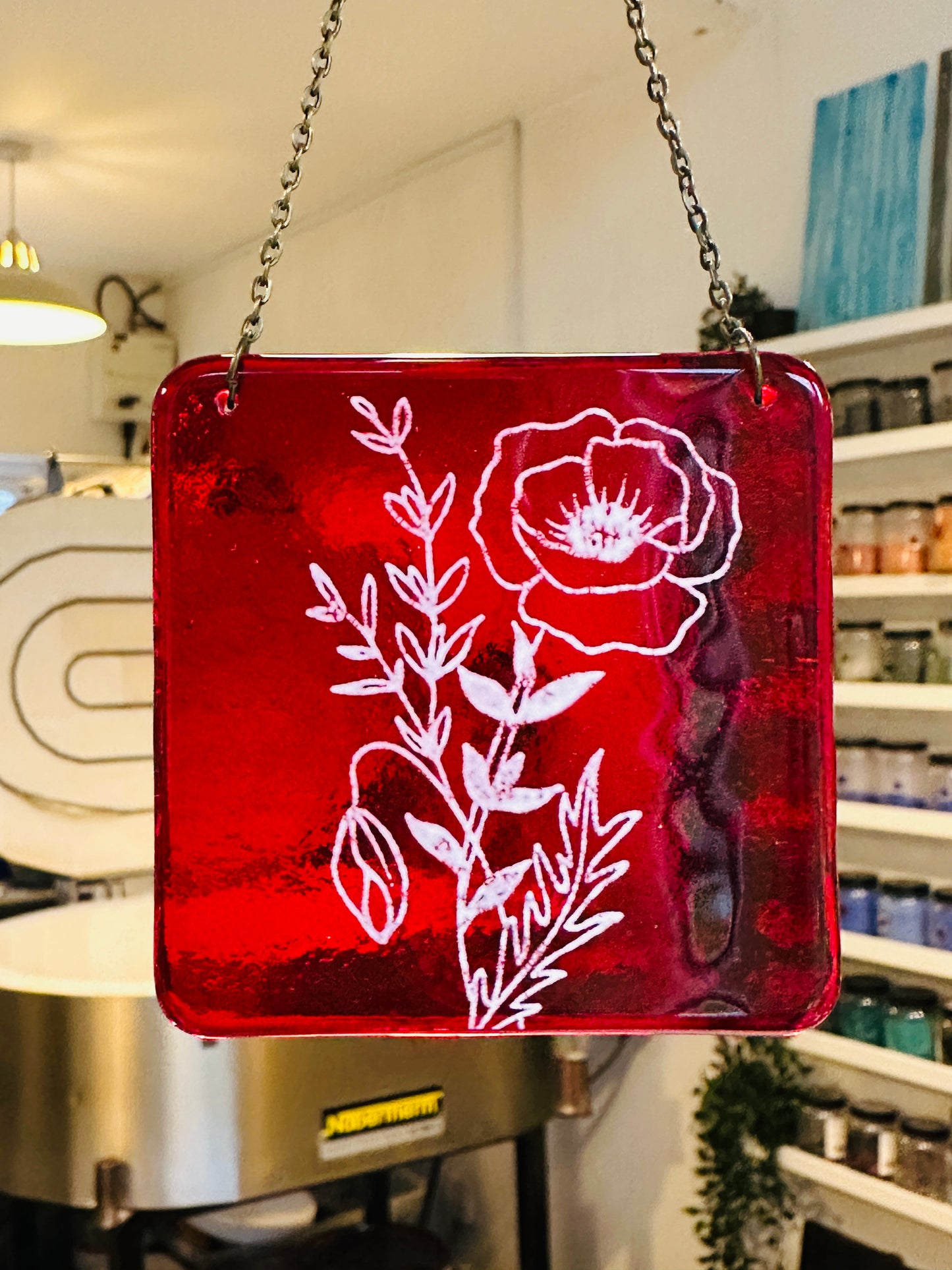 SALE Birth Flower fused glass Suncatcher, Daisy, Rose, Violet, Daffodil, Cosmos, Poppy, Chrysanthemum, Bluebell, Holly.