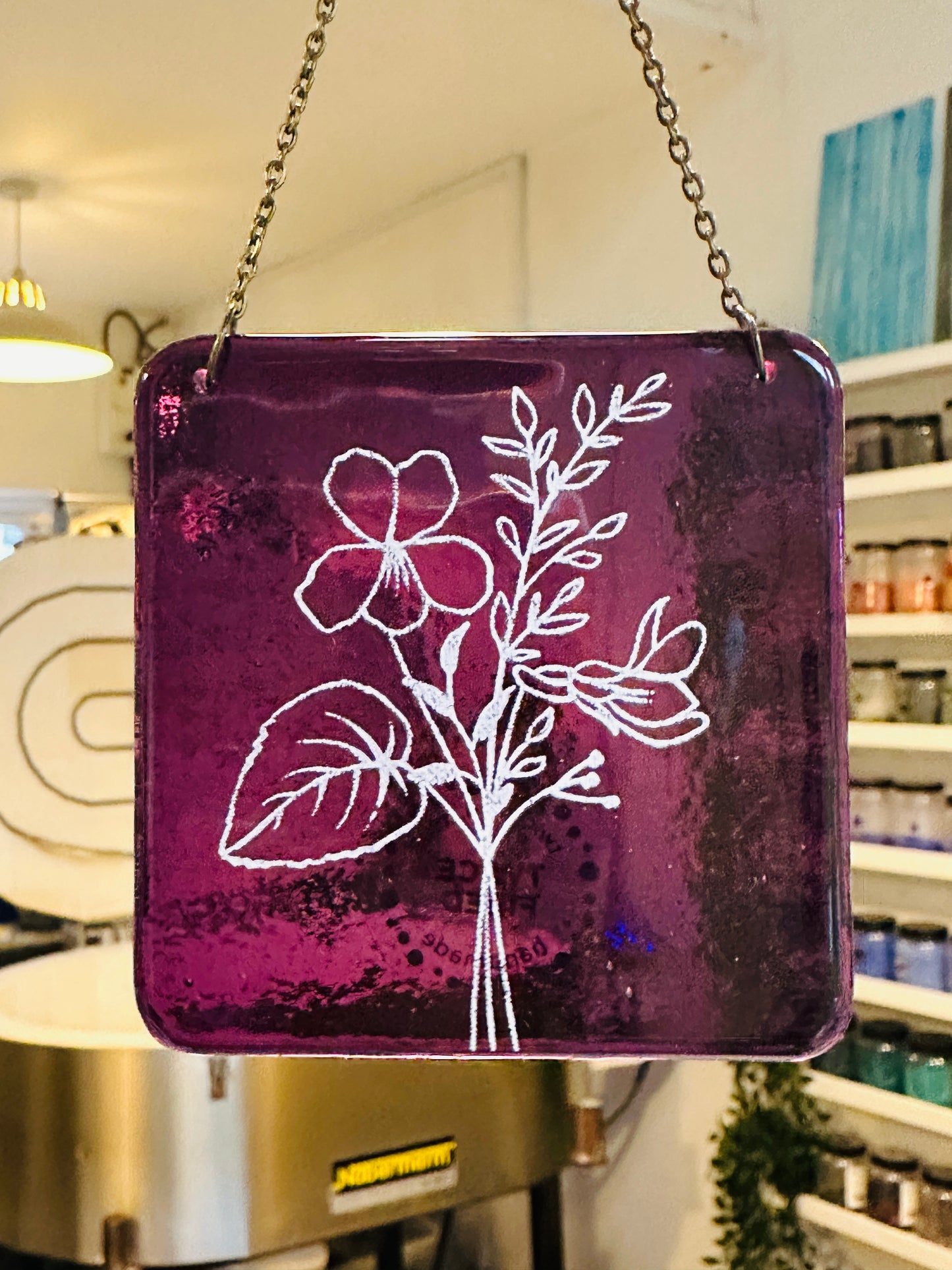 SALE Birth Flower fused glass Suncatcher, Daisy, Rose, Violet, Daffodil, Cosmos, Poppy, Chrysanthemum, Bluebell, Holly.